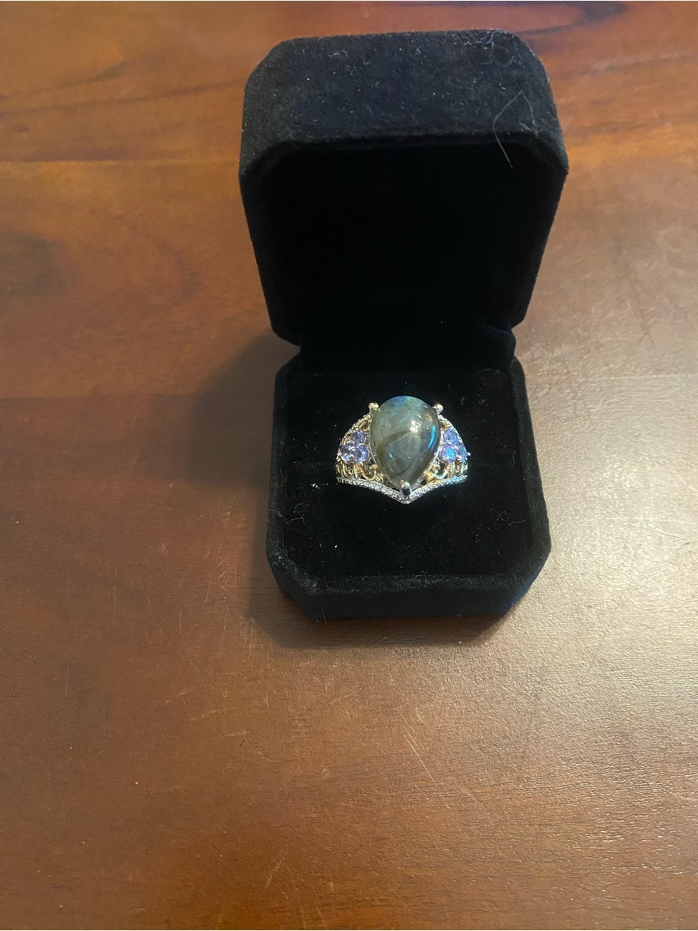 Labradorite Teardrop multi gemstone Ring with Blue and gold accents